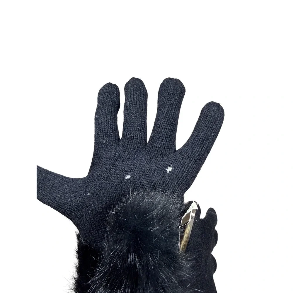 NEW Thinsulate Black Angora Knit Gloves with Faux Fur Trim Thermal Insulation